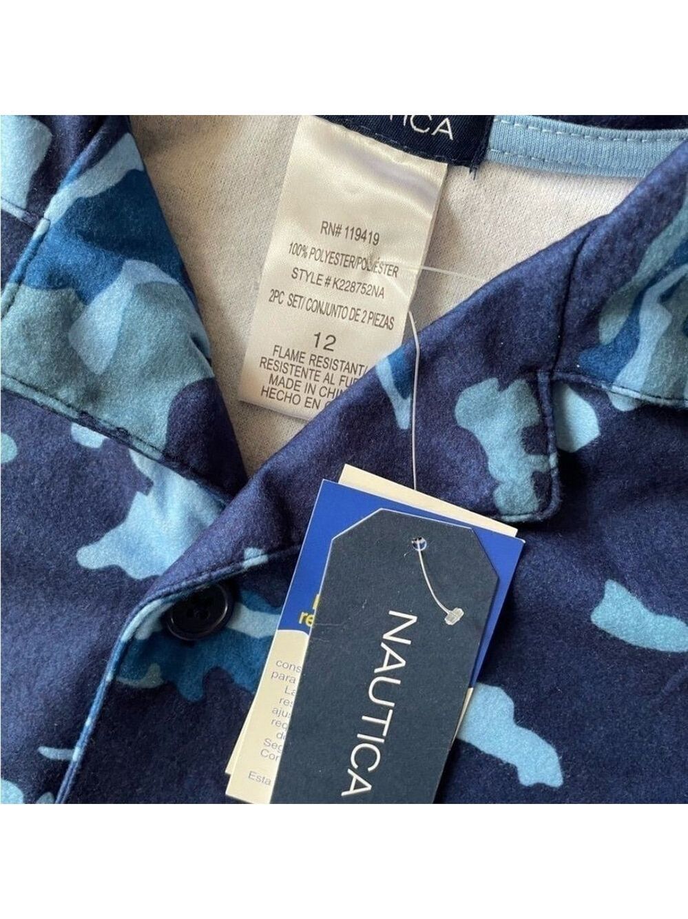 Nautica Sleep Shirt Navy Blue Button Front Long Sleeve NWT Size 12 - Picture 3 of 9